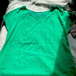 Bright green short sleeve blouse.